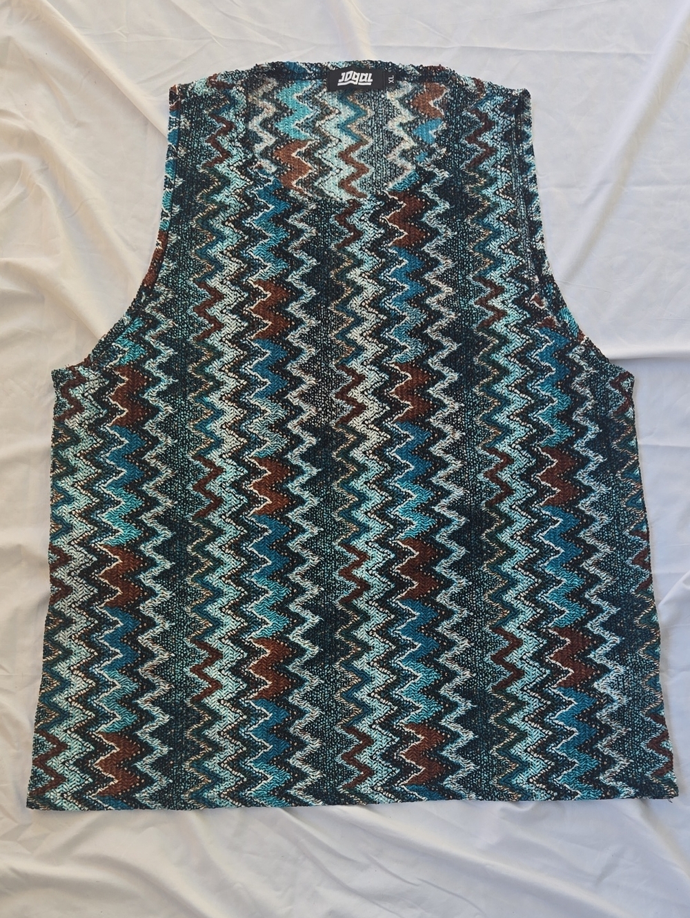 Men's Cool Tank Top Zigzaggy Patterned Lines Different Shades Blue & Some Brown